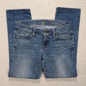 7 For All Mankind Crop Straight Jeans Womens 25 (Actual 28x24) Blue Boho Casual